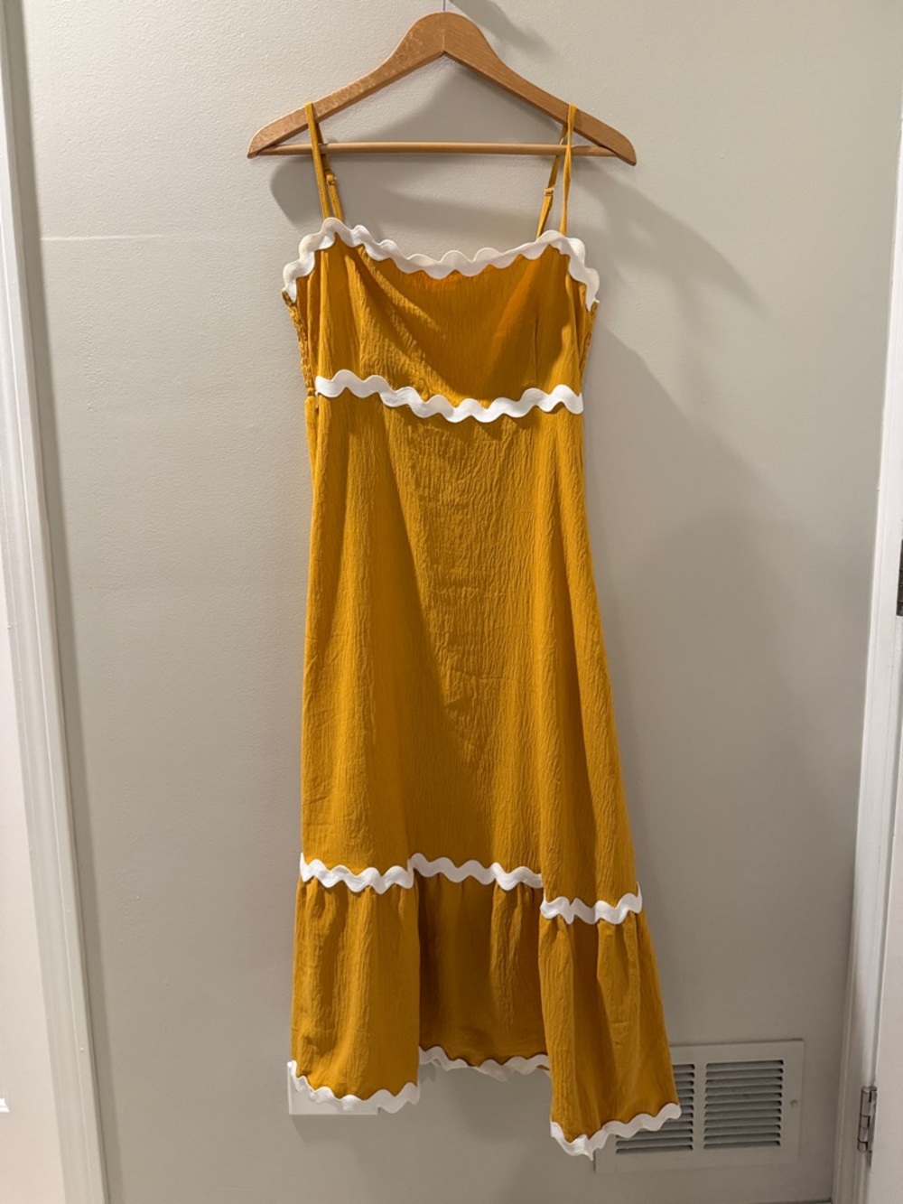 Amazon Mustard Midi Dress with White Ric Rac Trim